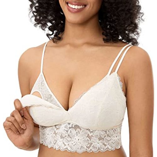 MOMANDA Women's Plus Size Nursing Bra Lace Bralette Wireless Padded Maternity Breastfeeding Bras