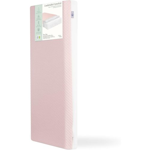 Dream On Me Pure Zen 2-in-1 Infant Crib and Toddler Bed Mattress – Greenguard Gold & JPMA Certified, Copper-Infused Toddler Layer, Removable Waterproof Zipper Cover- Pink & White