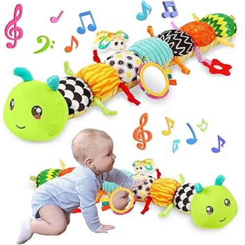 Baby Toys Musical Caterpillar for 0-12 Months, Infant Stuffed Animal with Mirror, Crinkle & Rattle, Tummy Time Toy for Newborn 3 6 9 12 18 Months, Baby Shower Gifts for Boys and Girls