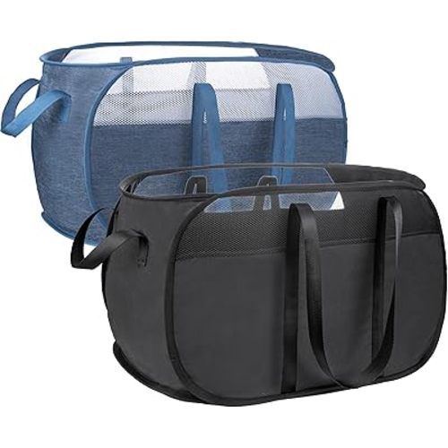 Pop Up Laundry Hamper，with Durable Handles collapsible laundry basket，Easy to Open and Fold for college Dorm,kids room，travel (black+blue)…