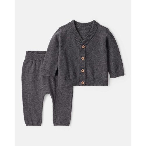 Baby Boy 2-Piece Cotton Long-Sleeve Cardigan & Pant Set - Grey | Carter's