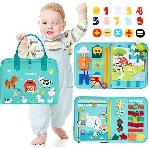 hahaland Toddler Busy Board - Montessori Toys for Boy Girl Toys Gifts, Busy Board for Toddlers Boy Christmas Gift, Activity Busy Book Educational Toddler Travel (Farm)