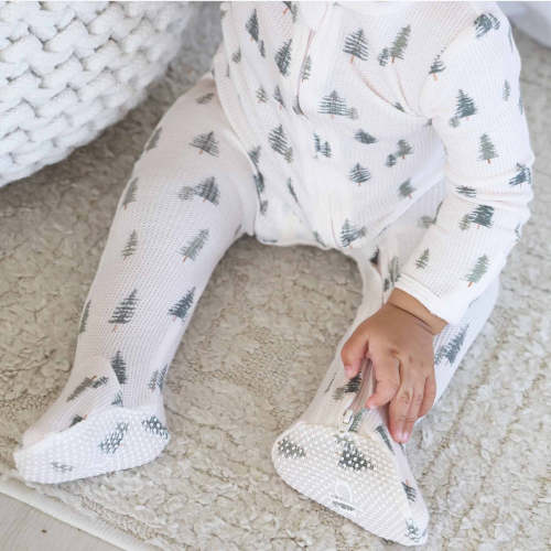 Evergreen Bamboo Waffle Zipper Footie