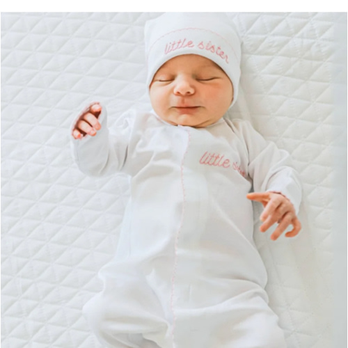 Magnolia Baby Girl Little Sister Embroidered Footie