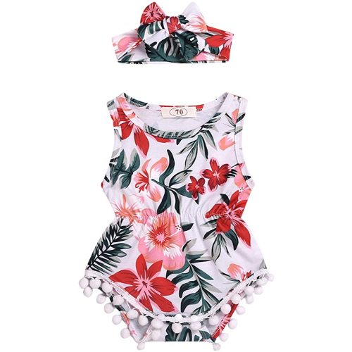 Merqwadd Infant Baby Girls Floral Romper Bodysuit Sleeveless Jumpsuit Outfit Summer Clothes