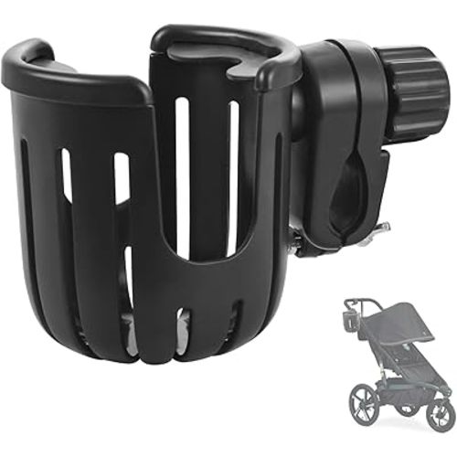 Stroller Cup Holder Compatible with Bob, Clip on Cupholder Attachment for Stroller, Cup Holder with Adjustable Clamp, Fits Most Cups, for Wheelchair, Walker, Bike, Scooter, Black