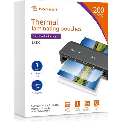 Bonsaii 3mil Thermal Laminating Sheets, 200 PCS Letter Size Clear Pouches