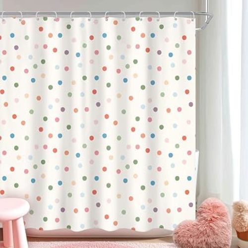 Colorful Polka Dot Shower Curtain 72Wx72L Inch Kids Cute Retro Vintage Abstract Geometric Minimalist Girly Aesthetic Girls Boho Bathroom Set Modern Bath Curtain Bathtub Accessories Home Decor