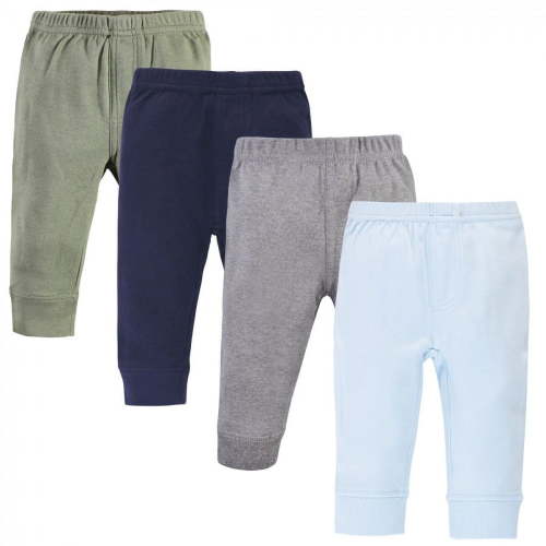 Touched by Nature Baby and Toddler Boy Organic Cotton Pants 4pk, Blue Green, 9-12 Months