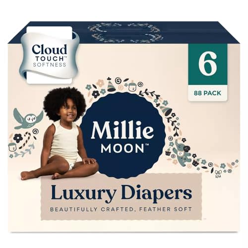 Millie Moon Luxury Diapers – Ultra Soft Cloud Touch Disposable Diapers with 12 Hour Absorbency & Wetness Indicator (6-88ct)