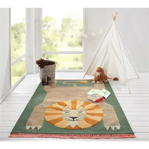 Tyler Modern Classic Green Wool Lion Patterned Rug - 4'x6' | Kathy Kuo Home