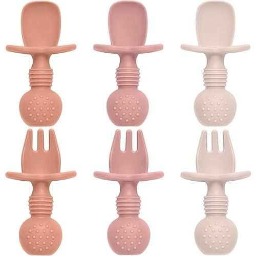 Eascrozn 6 Pack Baby Spoons and Forks Set, Silicone Baby Spoons Self Feeding 6 Months for Toddler Utensils,BPA Free, Baby Led Weaning Supplies Feeding Essentials,Dishwasher and Boil Safe
