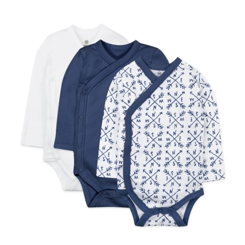 Newborn, 3-Pack Organic Cotton Long Sleeve Side-Snap Bodysuits, Compass Blue | Honest Baby Clothing