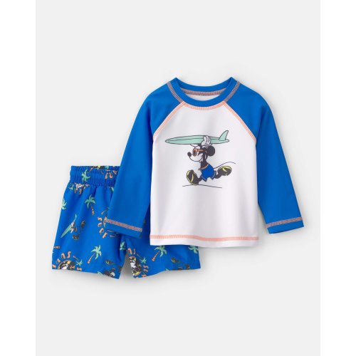 Baby Boy 2-Piece Disney© Mickey Mouse Long-Sleeve Rashguard Swimsuit Set - Blue/White | Carter's