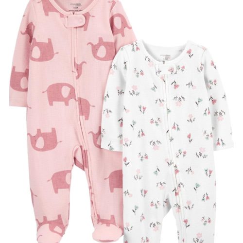 Simple Joys by Carter's baby-girls 2-way Zip Thermal Footed Sleep and Play, Pack of 2