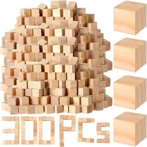 Barydat 300 Pcs 0.5 in Wooden Cubes,Unfinished Wooden Blocks for Crafting Natural Craft Wood Square Blank Cube for DIY Project Baby Showers