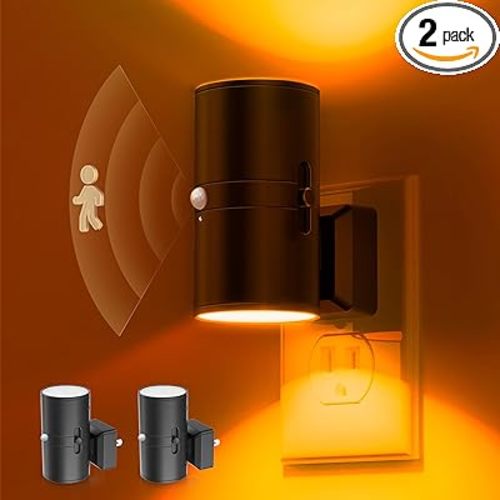 L LOHAS LED Motion Sensor Night Light, Amber Nightlights, [2 Pack] Motion Activated Nightlight, Dimmable Night Light, Yellow Nightlight, 0-100LM, Sleep Light for Bathroom Hallway Bedroom Stairway