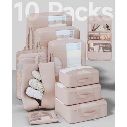 Veken 10 Set Packing Cubes for Travel, Beach Vacation Essentials Accessories for, Suitcase Organizer Bags for Luggage with Hanging Toiletry & Shoe Bag, Birthday Gifts for Women Mom Her