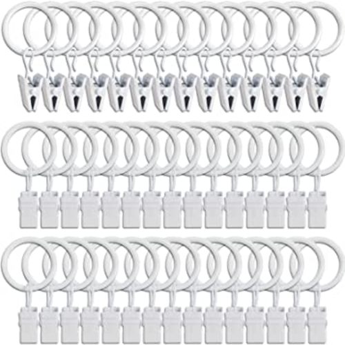 44 Pack Curtain Rings with Clips, Curtain Clip Rings Hooks, Bow Hanger Clips for Hanging Drapery Drapes Bows, Ring 1 inch Interior Diameter, Fits up to 5/8" Rod, White