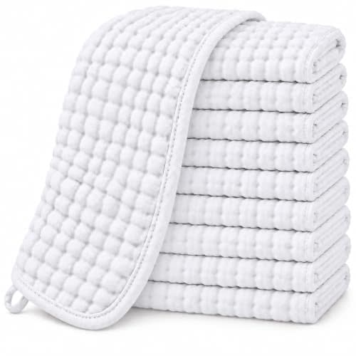 HIPHOP PANDA 10 Pack 100% Cotton Muslin Baby Burp Cloths - Extra Thick | 20 x 10 In Pre-Washed Ultra Absorbent and Soft Baby Essentials Drool Rags for Newborn Boy Girl - White