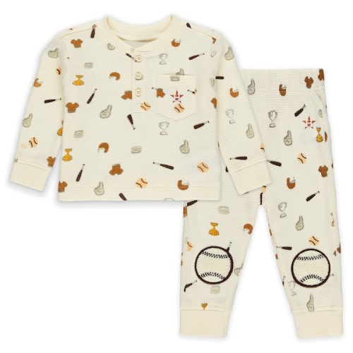 Newborn Houston Astros WEAR by Erin Andrews Cream Two-Piece Waffle-Knit Sleep Set