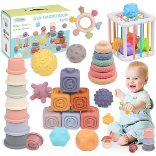 6-in-1 Montessori Baby Toys for 0-6-6-12 Months, Infant Learning Baby Gifts