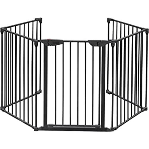 Bonnlo 120.5-Inch Metal Fireplace Fence Guard 5-Panel Baby Safety Gate/Barrier/Play Yard with Door Christmas Tree Fence Hearth Gate for Kids/Pet/Toddler/Dog/Cat, Black