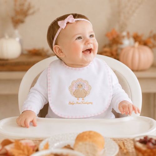 Pilgrim Pals Applique Baby's First Thanksgiving Bib - Pink