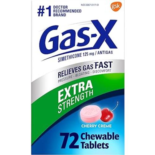 Gas-X Extra Strength Chewable Gas Relief Tablets with Simethicone 125 mg for Bloating Relief, Cherry - 72 Count