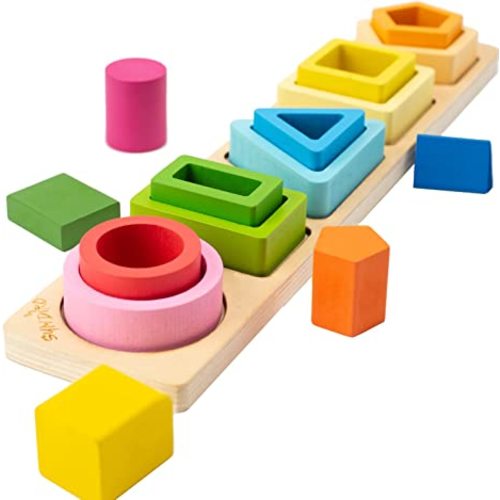 Symdiro Montessori Toys for 1 2 3 Year Old Boys Girls-Wooden Sorting & Stacking Toys for Baby Toddlers,Educational Shape Color Sorter Preschool Kids Gifts…