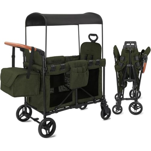 Stroller Wagon for 2 Kids, Baby Wagon Stroller for 2 Seaters, All-Terrain Kids Wagon with Canopy, Parent Organizer, Adjustable Handle & Pull Bar for Infants and Toddlers (Blue) (Blue)