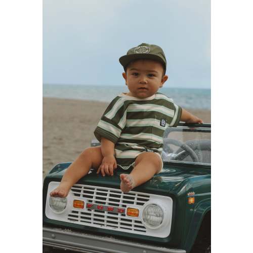 Little Surfer Dude Green Stripe Bubble Romper