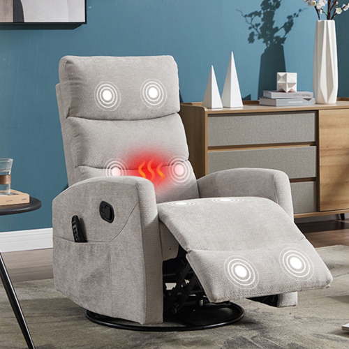 HSUNNS, Swivel Rocker Recliner Chair, Heat Massage, Grey Chenille