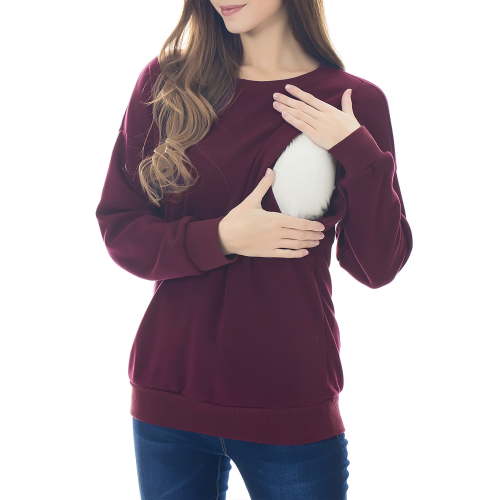Fleece Maternity Nursing Tops Sweatshirt Long Sleeve Breastfeeding Shirts Clothes for Women