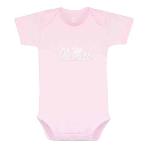 Creative Knitwear College Baby Infant Picot Bodysuit - Team Logo, Short Sleeve Pink, for Girls (Newborn - 12 Mos)