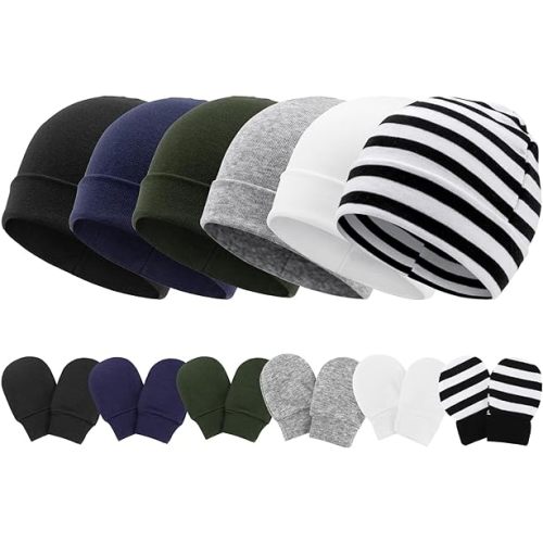 Newborn Baby Hats and Mittens Set Infant Beanie Cap Toddler Gloves Newborn Hospital Hats for Baby Boys Girls Kid 0-6 Months