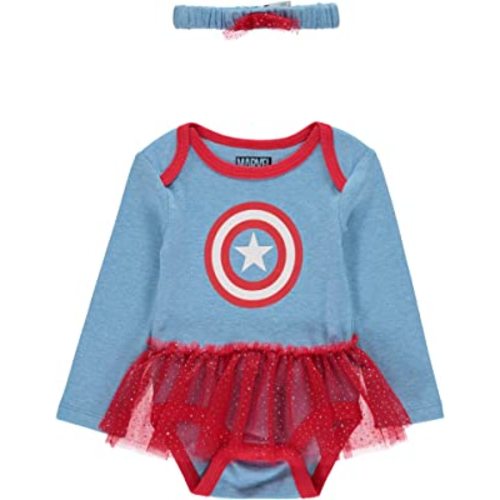 CAPTAIN AMERICA Baby Girls Long-Sleeve Bodysuit with Attached Tutu and Matching Headband - Baby Girl Clothes