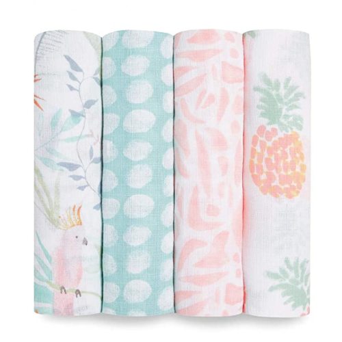 aden + anais Essentials Swaddle Blanket, Boutique Muslin Blankets for Girls & Boys, Baby Receiving Swaddles, Ideal Newborn & Infant Swaddling Set, Perfect Shower Gifts, 4 Pack, Tropicalia
