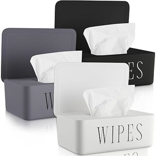 3 Pack Baby Wipes Dispenser, Small, Black, White, Gray