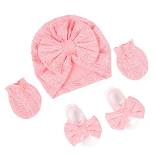 Newborn Infant Baby Hat Toddler Mittens Children Gloves Kids Booties Barefoot Sandals Set Girls Gifts Photography Props (pink, elastic)