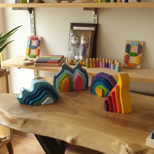 Wooden Rainbow Elements Stacker Grimms Style Montessori Open Ended Educational Gift