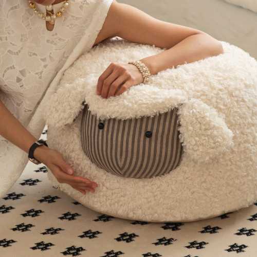 Handmade Sheep Pouf Cover, Kids Animal Ottoman, Non-Slip Bottom