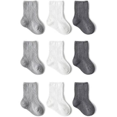 Toddler Socks Unisex Baby Boy Girls Cotton Crew Seamless Socks 9 Pairs
