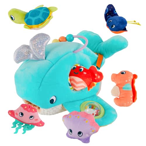 Soft Rattle Montessori Baby Toys 6-12 Months, Soft Barn Ocean Playhouse with 6 Stuffed Animals, Sensory Development Activity, Toddler Learning Toys (Ocean Whale)