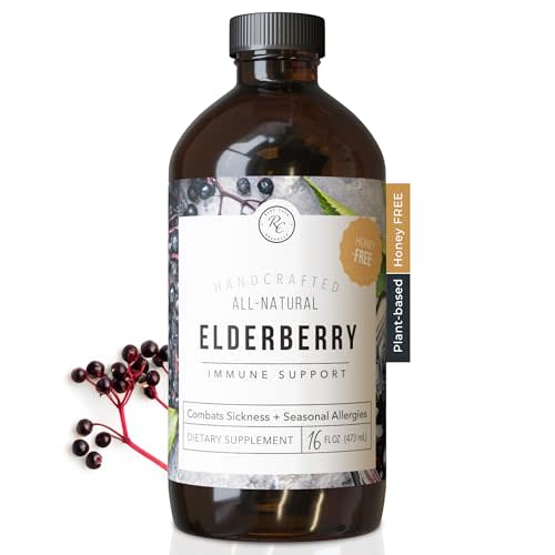 Rowe Casa Organics Honey-Free Elderberry Immune Support with Antioxidants, Zinc and Vitamin C – Kids and Adults Organic Elderberry Syrup for Immune Support, 16 Fl Oz