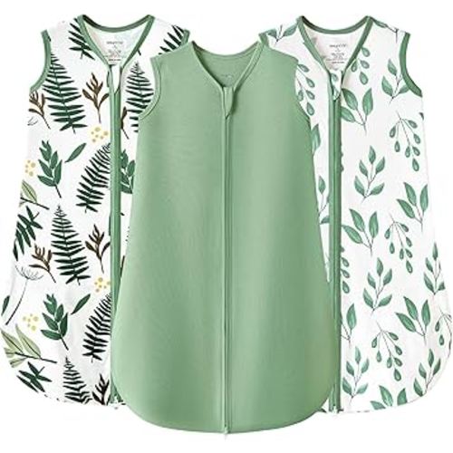 JELLYMONI Baby Sleep Sack 6-12 Months 100% Cotton Wearable Blanket, 0.5 TOG Soft Lightweight Toddler Sleeping Sack 3 Pack 2-Way Zipper Newborn Sleep Sacks