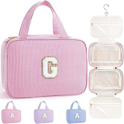 TOPEAST 2025 Graduation Gifts for Her - Hanging Toiletry Bag for Women, Travel Toiletry Bag Makeup Bag, Personalized Travel Essentials for Women - Letter G, Pink