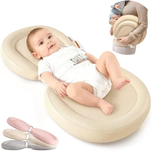 Baby Changing Pad, Waterproof Wipe-Clean Non-Slip Foldable PU Surface with Adjustable Safety Belt, Compatible with Dresser & Changing Table, 24"X16", Beige