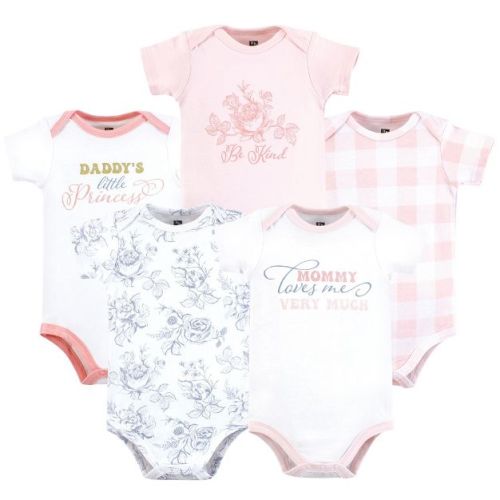 Hudson Baby Infant Girl Cotton Bodysuits, Toile Floral, 6-9 Months