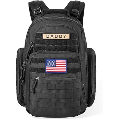SHARKMOUTH Diaper Bag Backpack for Dad and Mom, Military Molle diaper Pack with Insulated Bottle Holders and Wipe Pocket